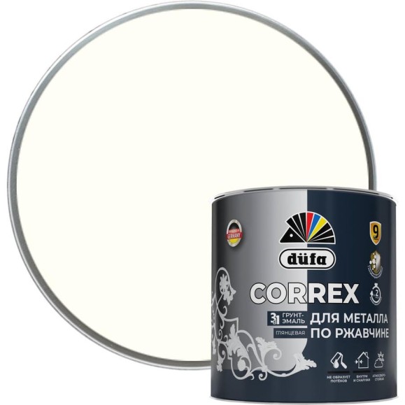 Грунт-эмаль Dufa CORREX 3 в 1 для металла по ржавчине RAL-9010 белый 2 л МП00-013657 Грунт-эмаль Dufa CORREX 3 в 1 для металла по ржавчине RAL-9010 белый 2 л МП00-013657