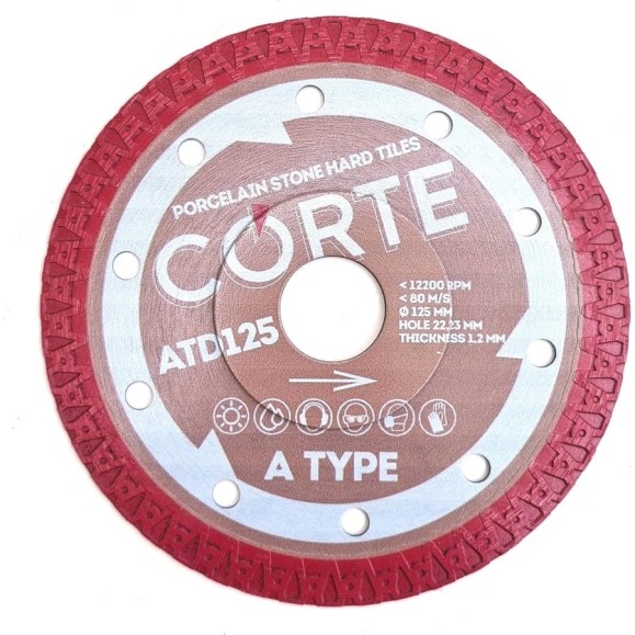 Диск алмазный CORTE A TYPE для УШМ 22.2 мм, 125x1.2x10 мм ATD125 Диск алмазный CORTE A TYPE для УШМ 22.2 мм, 125x1.2x10 мм ATD125