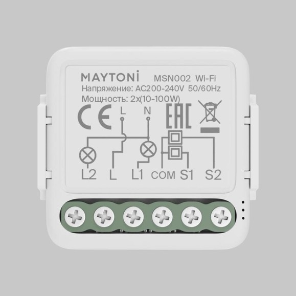 Wi-Fi выключатель двухканальный Maytoni (без нуля) MSN002 Wi-Fi выключатель двухканальный Maytoni (без нуля) MSN002