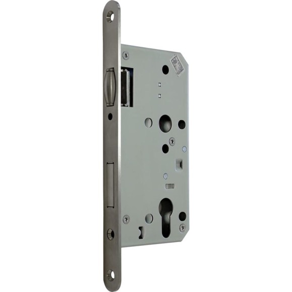 Корпус замка с роликом DOORLOCK DL401R/C/55/20/SSS матовая нержавеющая сталь, под цилиндр, бэксет 55 мм, фронтальная планка 20 мм 75306
