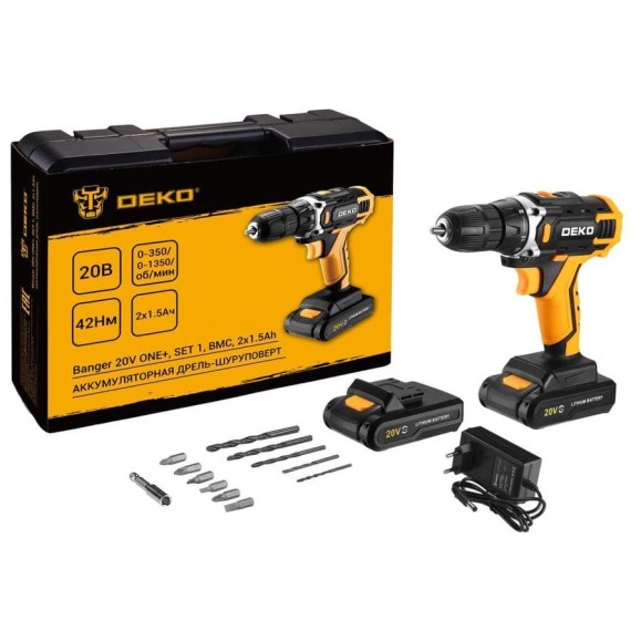 Аккумуляторная дрель-шуруповерт DEKO Banger 20V ONE+ SET1 в кейсе, 2x1.5Ач 083-1110 Аккумуляторная дрель-шуруповерт DEKO Banger 20V ONE+ SET1 в кейсе, 2x1.5Ач 083-1110