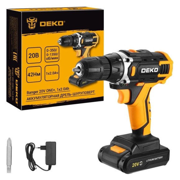 Аккумуляторная дрель-шуруповерт DEKO Banger 20V ONE+, 1x2.0Ач 083-1116 Аккумуляторная дрель-шуруповерт DEKO Banger 20V ONE+, 1x2.0Ач 083-1116