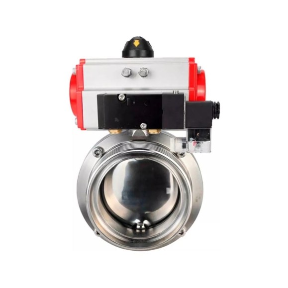 Дисковый затвор DN.ru 304-304-EPDM-2W-T-H Ду80 Ру10 пищевая нержавеющая сталь, пневмопривод, пневмораспределитель D050-76594 Дисковый затвор DN.ru 304-304-EPDM-2W-T-H Ду80 Ру10 пищевая нержавеющая сталь, пневмопривод, пневмораспределитель D050-76594