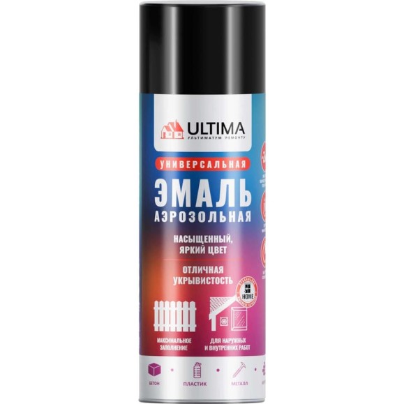 Аэрозольная краска ULTIMA RAL 9005 ЧЕРНЫЙ ГЛЯНЦЕВЫЙ универсальная 520 мл ULT007