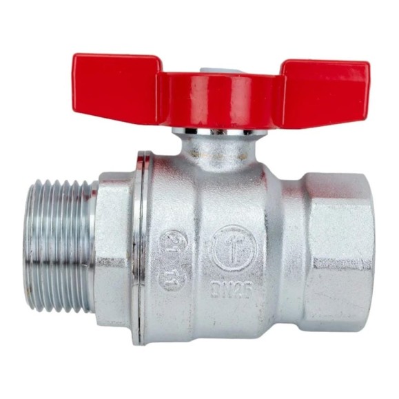Шаровой кран Giacomini полнопроходной, резьба внутренняя/наружная, хромированный, ручка - бабочка красная, 1 GIA R854X025 Шаровой кран Giacomini полнопроходной, резьба внутренняя/наружная, хромированный, ручка - бабочка красная, 1 GIA R854X025