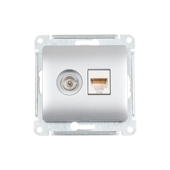 Двойная ТВ + компьютерная розетка Systeme Electric Glossa RJ45, кат. 5Е, механизм, алюминий GSL000389 Двойная ТВ + компьютерная розетка Systeme Electric Glossa RJ45, кат. 5Е, механизм, алюминий GSL000389