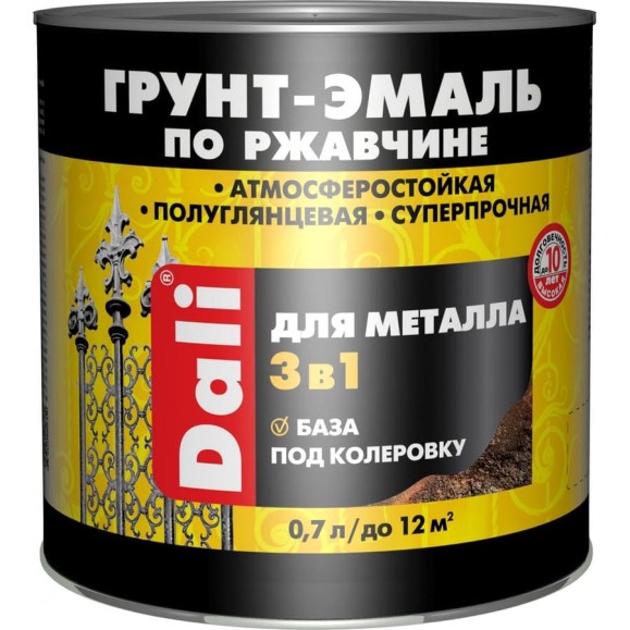 Грунт-эмаль по ржавчине Рогнеда Dali 3 в 1, полуглянцевая, база А, 0.7 л, белая 270369