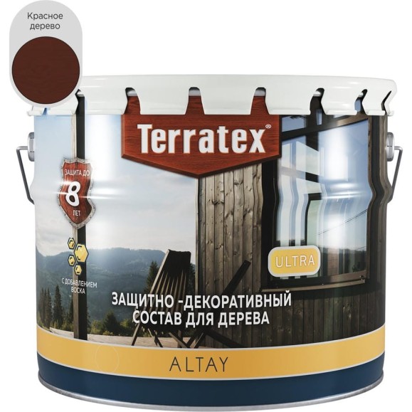 Деревозащитный декоративный состав ТЕРРАТЕКС ALTAY ULTRA Красное дерево, 7,5кг ЭК000145679 Деревозащитный декоративный состав ТЕРРАТЕКС ALTAY ULTRA Красное дерево, 7,5кг ЭК000145679