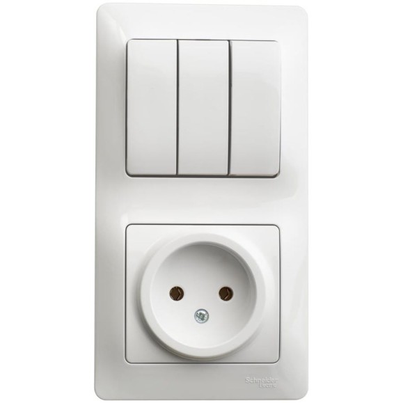 Блок розетка + 3-клавишный выключатель Systeme Electric GLOSSA БЕЛЫЙ GSL000176 Блок розетка + 3-клавишный выключатель Systeme Electric GLOSSA БЕЛЫЙ GSL000176