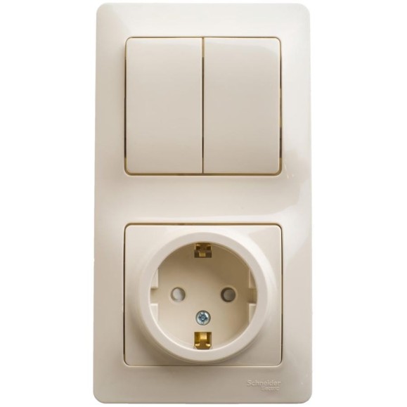 Комбинированный блок розетка + 2-клавишный выключатель Systeme Electric GLOSSA бежевый GSL000274 Комбинированный блок розетка + 2-клавишный выключатель Systeme Electric GLOSSA бежевый GSL000274