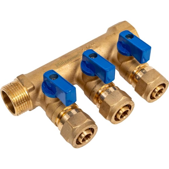 Коллектор с кранами и цангами Millennium 3/4" х 3 выхода(универсальные ручки) KSU03416 Коллектор с кранами и цангами Millennium 3/4" х 3 выхода(универсальные ручки) KSU03416