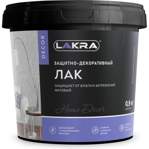 Защитно-декоративный лак Лакра ДЕКОР Бесцветный 0,9кг 9592920 ЛА-00004724