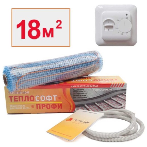 Нагревательный мат Профи 18м.кв. 2700 Вт с терморегулятором ТеплоСофт 182700 Нагревательный мат Профи 18м.кв. 2700 Вт с терморегулятором ТеплоСофт 182700