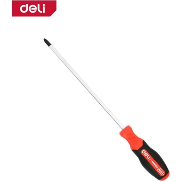 Крестовая отвертка DELI PH2x200мм, DL3463, сталь S2, магнит, прорезиненная рукоятка 180149