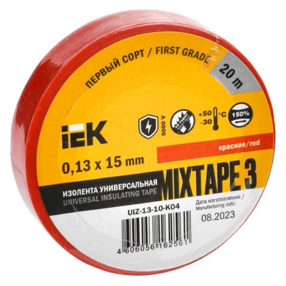 Изолента ПВХ 15мм, 20м, красная IEK ИЭК UIZ-13-10-K04 Изолента ПВХ 15мм, 20м, красная IEK ИЭК UIZ-13-10-K04