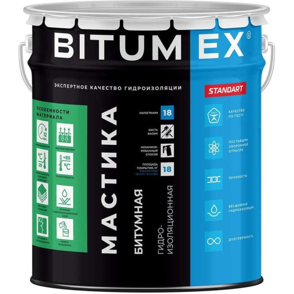 Мастика битумная BITUMEX Гидроизоляционная ведро 18кг МБ-018 Мастика битумная BITUMEX Гидроизоляционная ведро 18кг МБ-018