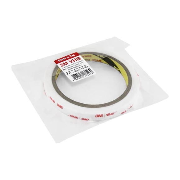 3M двусторонний скотч MTF Light VHB усиленный оригинальный 6мм х 2м (белый скотч, белая подложка) 3M06VHB2