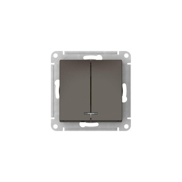 Механизм 2-клавишного выключателя Systeme Electric ATLASDESIGN с подсветкой, сх.5а, 10АХ, быстрозажимная клемма, мокко ATN000653S