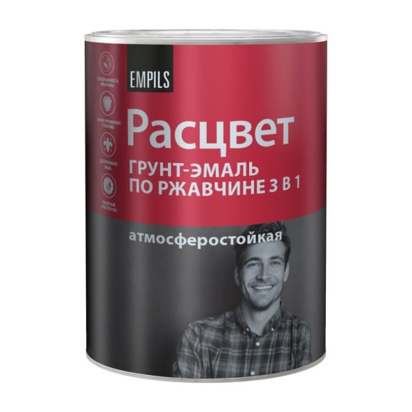 Грунт-эмаль по ржавчине Расцвет алкидная, светло-серая, 0.9 кг 72966 Грунт-эмаль по ржавчине Расцвет алкидная, светло-серая, 0.9 кг 72966