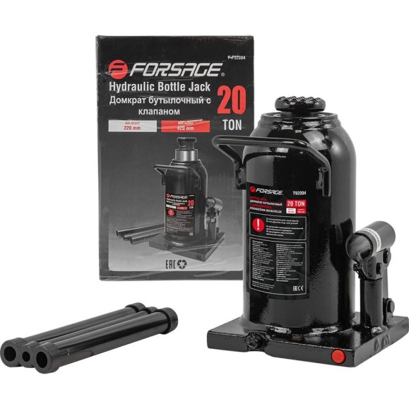 Домкрат бутылочный Forsage 20т, с клапаном F-T92004(51246) Домкрат бутылочный Forsage 20т, с клапаном F-T92004(51246)