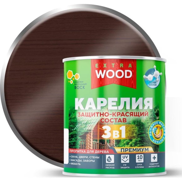 Защитно-красящий состав 3в1 Farbitex для древесины орех Карелия, 0.75 л, WOOD E 4300016710 Защитно-красящий состав 3в1 Farbitex для древесины орех Карелия, 0.75 л, WOOD E 4300016710