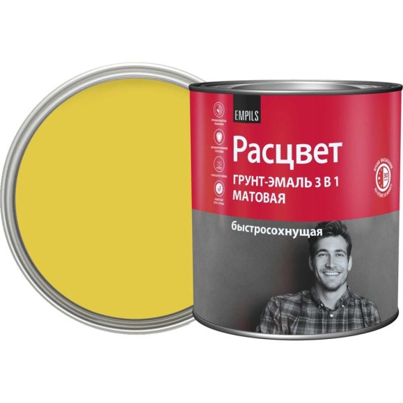 Грунт-эмаль Расцвет быстросохнущая, матовая, желтая, 2.7 кг 82697 Грунт-эмаль Расцвет быстросохнущая, матовая, желтая, 2.7 кг 82697