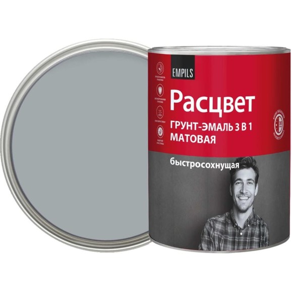 Грунт-эмаль Расцвет быстросохнущая, матовая, серая 0.9 кг 82704 Грунт-эмаль Расцвет быстросохнущая, матовая, серая 0.9 кг 82704