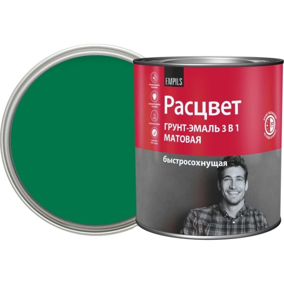 Грунт-эмаль Расцвет быстросохнущая, матовая, зеленая, 2.7 кг 82701 Грунт-эмаль Расцвет быстросохнущая, матовая, зеленая, 2.7 кг 82701