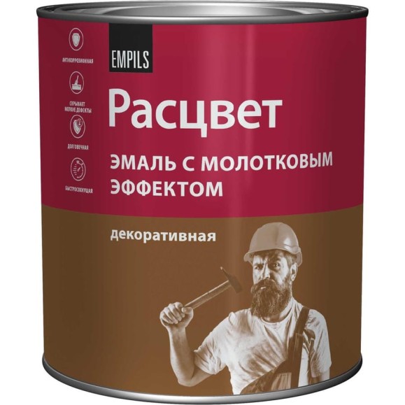 Эмаль с молотковым эффектом Расцвет алкидно-стирольная, серебристая, 2.5 кг 77625 Эмаль с молотковым эффектом Расцвет алкидно-стирольная, серебристая, 2.5 кг 77625