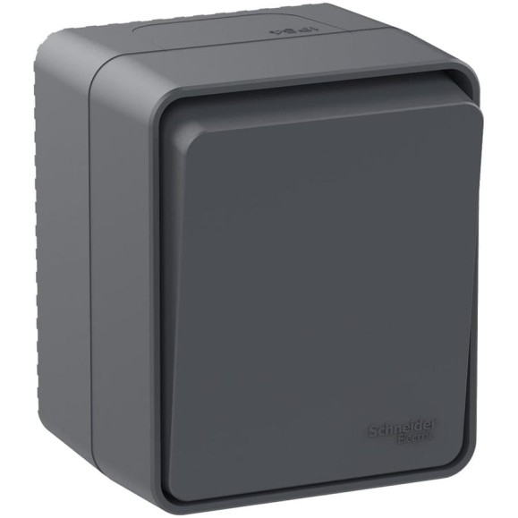 Переключатель 1-клавишный AtlasDesign Profi IP54, 10 АХ, открытой установки, Антрацит Systeme Electric ATN544061
