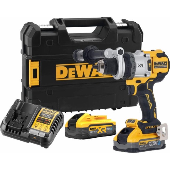 Ударная дрель-шуруповерт Dewalt DCD1007H2T, 18 В, 2250 об/мин, 38250 уд/мин, с 2 АКБ 5 Ач и ЗУ, в кейсе TSTAK DCD1007H2T-QW Ударная дрель-шуруповерт Dewalt DCD1007H2T, 18 В, 2250 об/мин, 38250 уд/мин, с 2 АКБ 5 Ач и ЗУ, в кейсе TSTAK DCD1007H2T-QW