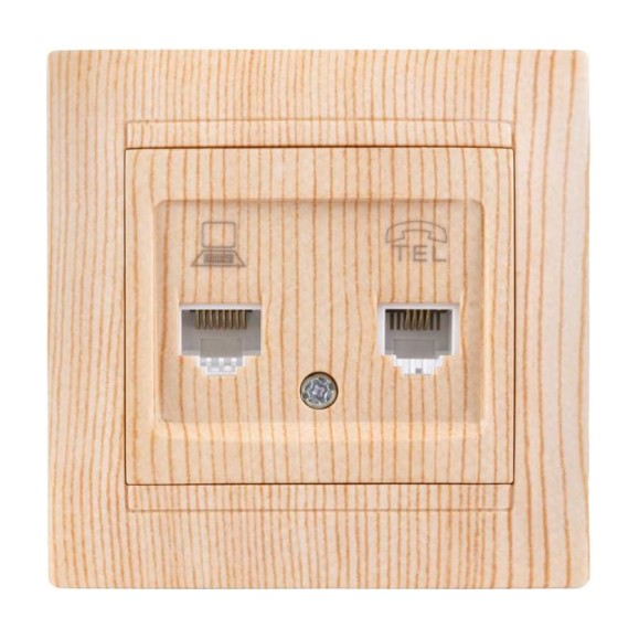 Розетка TDM ELECTRIC телефонная RJ11 + компьютерная RJ45 сосна Лама SQ1815-0319 Розетка TDM ELECTRIC телефонная RJ11 + компьютерная RJ45 сосна Лама SQ1815-0319