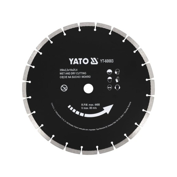 Алмазный диск для бетона YATO 350x25.4мм YT-60003