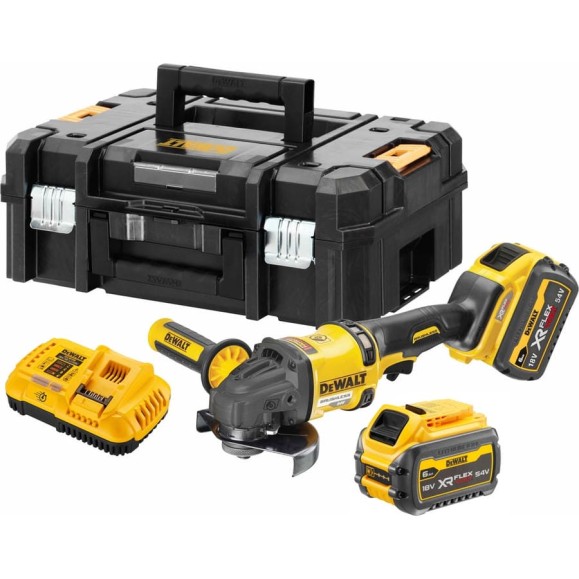 Аккумуляторная угловая шлифмашина Dewalt DCG418T2, 54 В, 125 мм, 9000 об/мин, с 2 АКБ 2 Ач и ЗУ, в кейсе TSTAK DCG418T2-QW