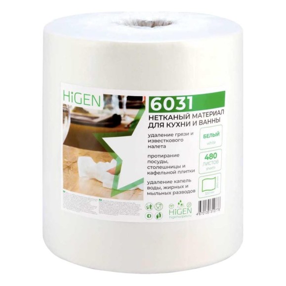 Нетканый протирочный материал Higen Wype x60 white белый, 260x320мм, 480л, рулон 6031 Нетканый протирочный материал Higen Wype x60 white белый, 260x320мм, 480л, рулон 6031