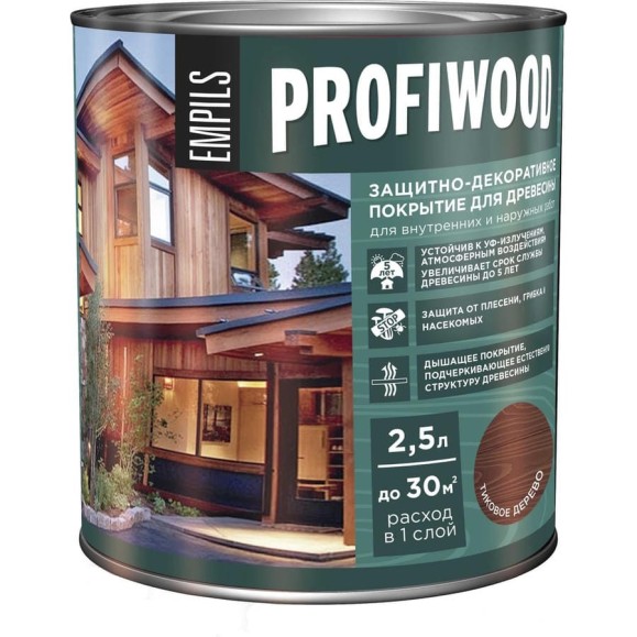 Защитно-декоративное покрытие для древесины PROFIWOOD (тик; 2.5 л; 2.3 кг) 72655 Защитно-декоративное покрытие для древесины PROFIWOOD (тик; 2.5 л; 2.3 кг) 72655