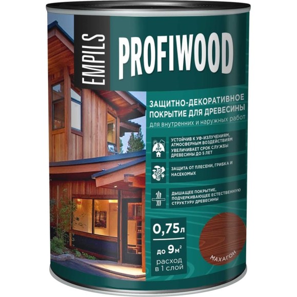 Защитно-декоративное покрытие для древесины PROFIWOOD (махагон; 0.75 л; 0.7 кг) 72626 Защитно-декоративное покрытие для древесины PROFIWOOD (махагон; 0.75 л; 0.7 кг) 72626