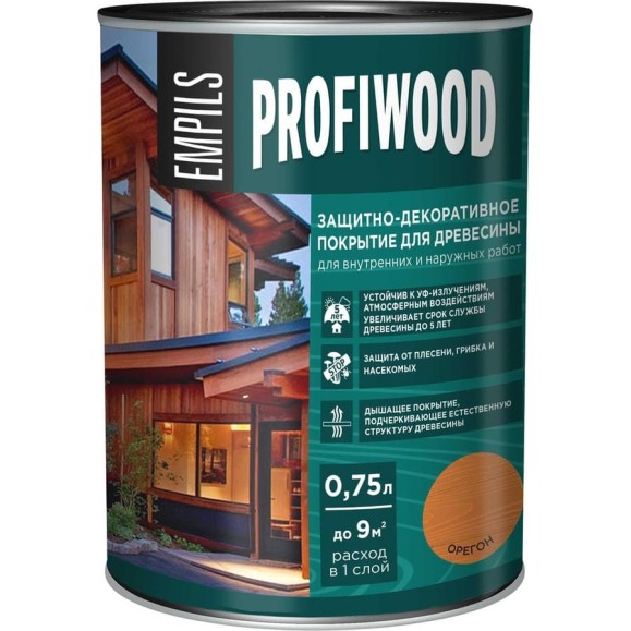 Защитно-декоративное покрытие для древесины PROFIWOOD (орегон; 0.75 л; 0.7 кг) 72621 Защитно-декоративное покрытие для древесины PROFIWOOD (орегон; 0.75 л; 0.7 кг) 72621