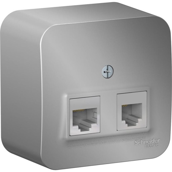 Розетка Systeme Electric (Schneider Electric) Blanca о/у двойная: компютерная rj45, кат.5e + телеф. rj11, изол.пл.,алюминий BLNIA045113 12 шт 13606481197037
