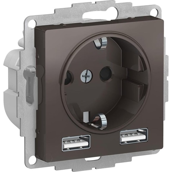 Розетка Systeme Electric (Schneider Electric) AtlasDesign мокко SO + USB A+A, 5В/2,4А, 2х5В/1,2А, механизм SE ATN000630 8 шт 13606481717891