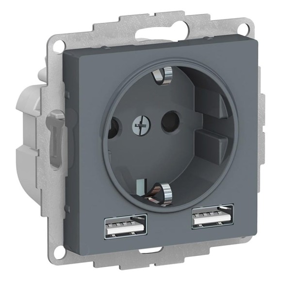 Розетка Systeme Electric (Schneider Electric) AtlasDesign Грифиль SO + USB A+A, 5В/2,4А, 2x5В/1,2А SE ATN000730 8 шт 13606481717914