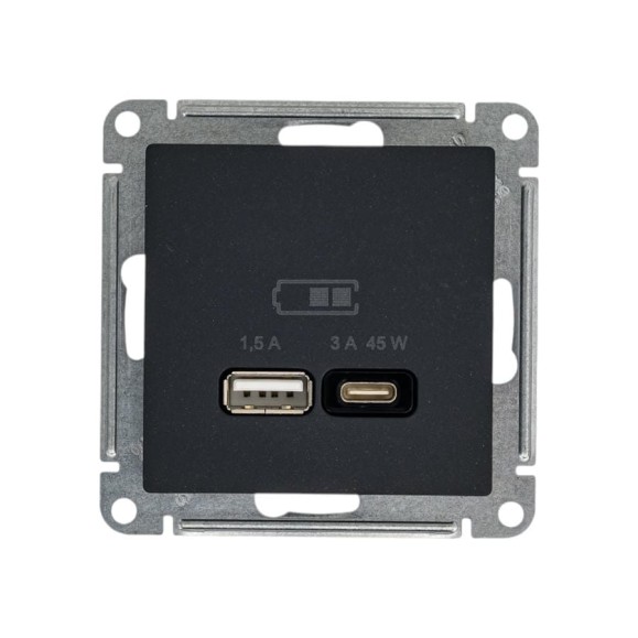 Розетка Systeme Electric Atlasdesign базальт usb a + тип-c 45вт высокоскоростная зарядка qc, pd, механизм ATN001429 8 шт 4690201024903 Розетка Systeme Electric Atlasdesign базальт usb a + тип-c 45вт высокоскоростная зарядка qc, pd, механизм ATN001429 8 шт 4690201024903