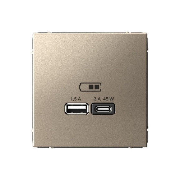 Розетка Systeme Electric ArtGallery шампань USB A + тип-C 45Вт высокоскоростная зарядка QC, PD, механизм GAL000529 8 шт 4690201034544