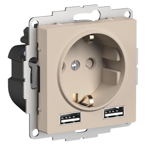 Розетка Systeme Electric Atlasdesign песочный 16а c 2 usb a+a, 5в/2,4а, 2x5в/1,2а ATN001230 8 шт 13606485820436