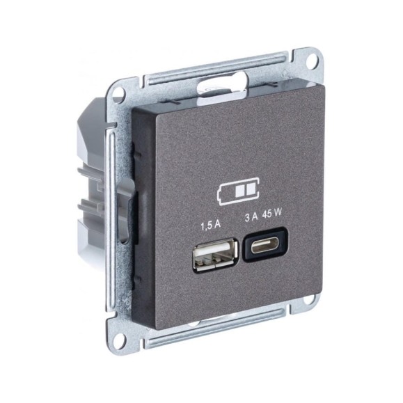 Usb розетка Systeme Electric (Schneider Electric) Atlasdesign a + тип-c 45w высокоскоростная зарядка qc, pd, механизм, мокко ATN000629 8 шт 13606482211213