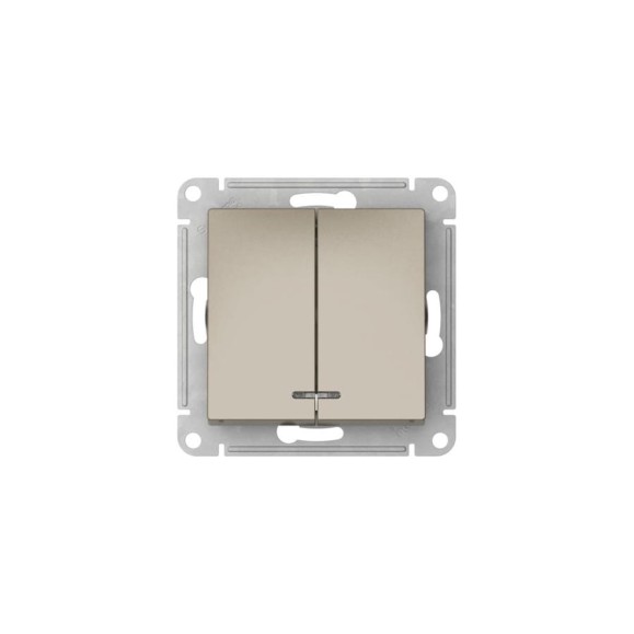 Механизм 2-клавишного выключателя Systeme Electric ATLASDESIGN с подсветкой, сх.5а, 10АХ, быстрозажимная клемма, шампань ATN000553S