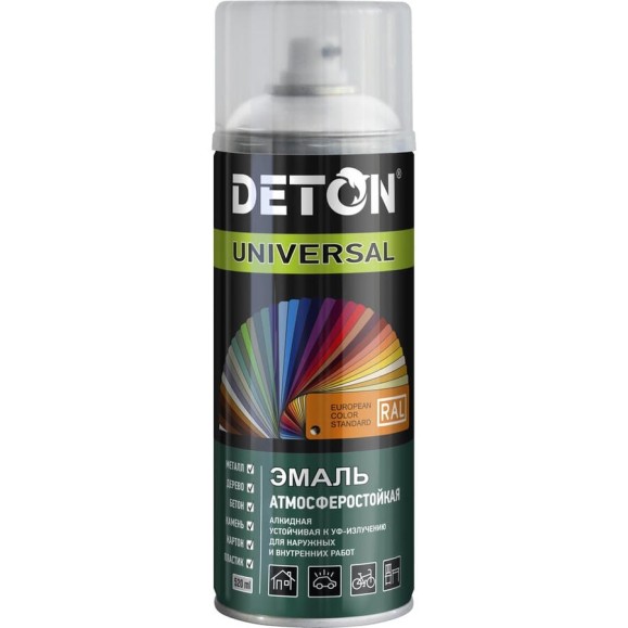 Аэрозольная эмаль Deton универсальная Белая глянцевая RAL 9003 UNIVERSAL 520 мл 126898 DTN-A46786