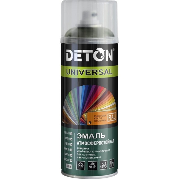 Эмаль DETON алкидная, атмосферостойкая, хаки, RAL 6022, аэрозоль 520 мл DTN-A46797