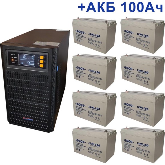 Комплект ИБП ELTENA Monolith B 3000LT (3000Вт) + 8шт. АКБ AQQU 12ML100 (12В, 100Ач) MB3000LT/12ML100