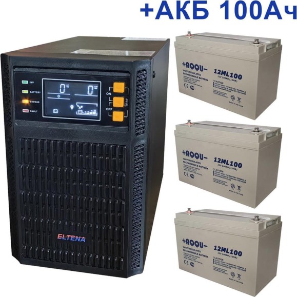 Комплект ИБП ELTENA Monolith B 1000LT (1000Вт) + 3шт. АКБ AQQU 12ML100 (12В, 100Ач) MB1000LT/12ML100